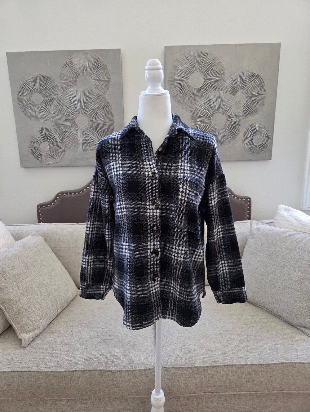 Adele Flannel Button Down Shacket Sz Sm